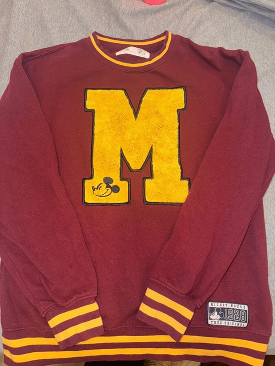 Disney Sweaters - Burgundy Sweatshirt with Gold Letter M and Mickey Accent